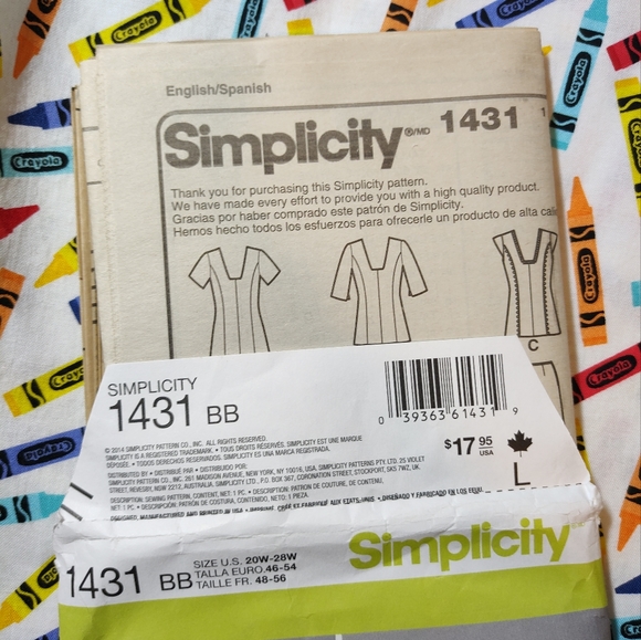 Simplicity 1431 Misses Dress, Tunic, Pants and Skirt 20W-28W Uncut Factory Fold - Picture 2 of 2
